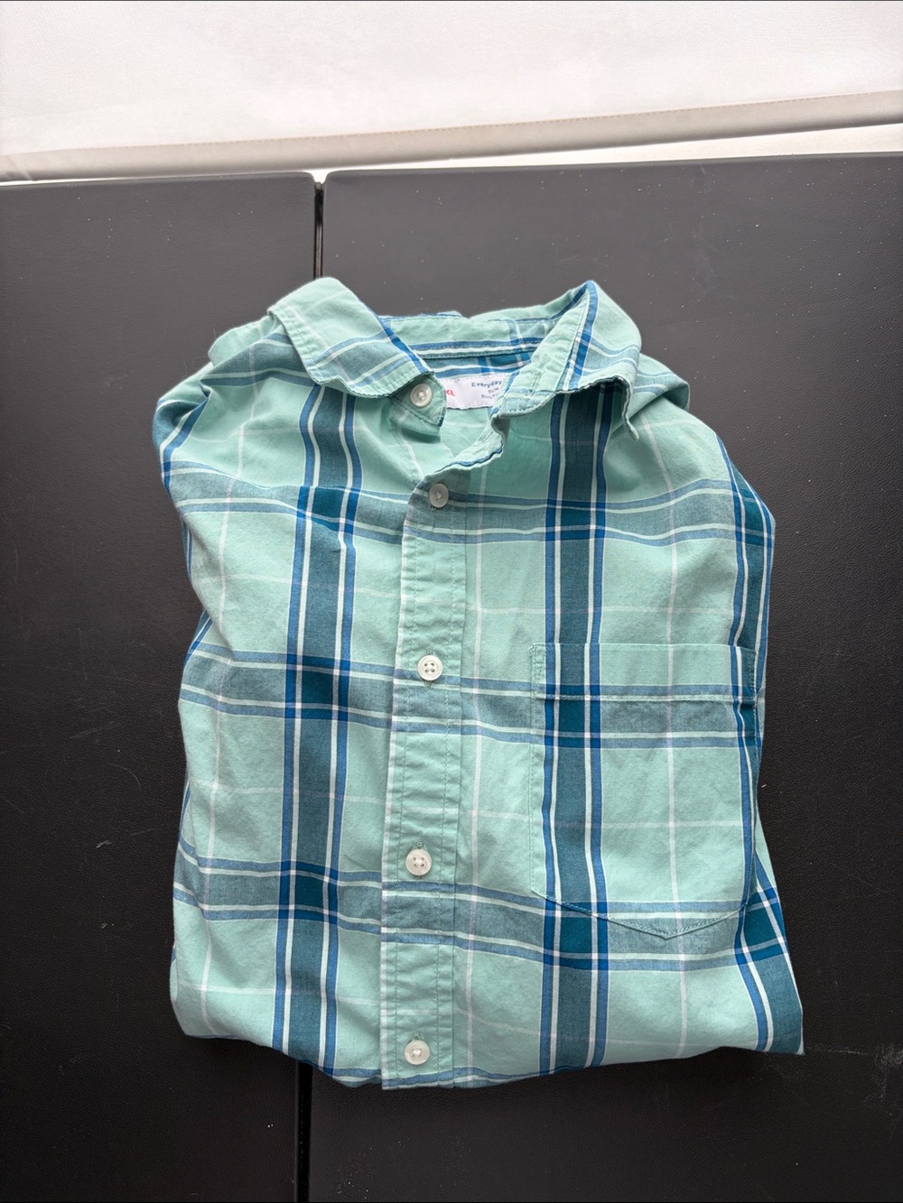 Old Navy Mint & Blue Plaid Button-Up Shirt